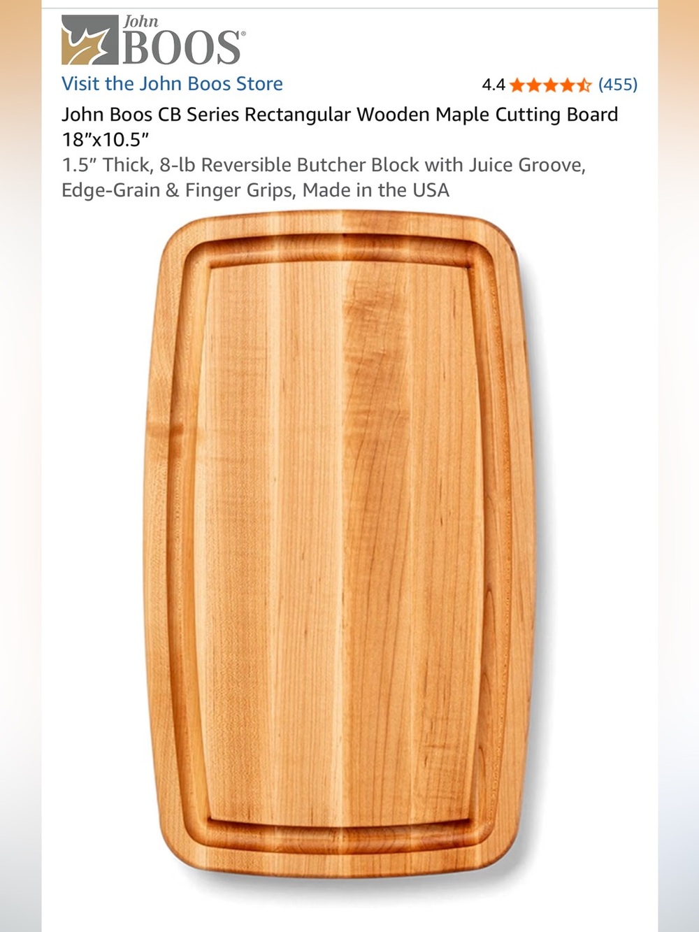 Natural Maple Cutting Board with Juice Groove